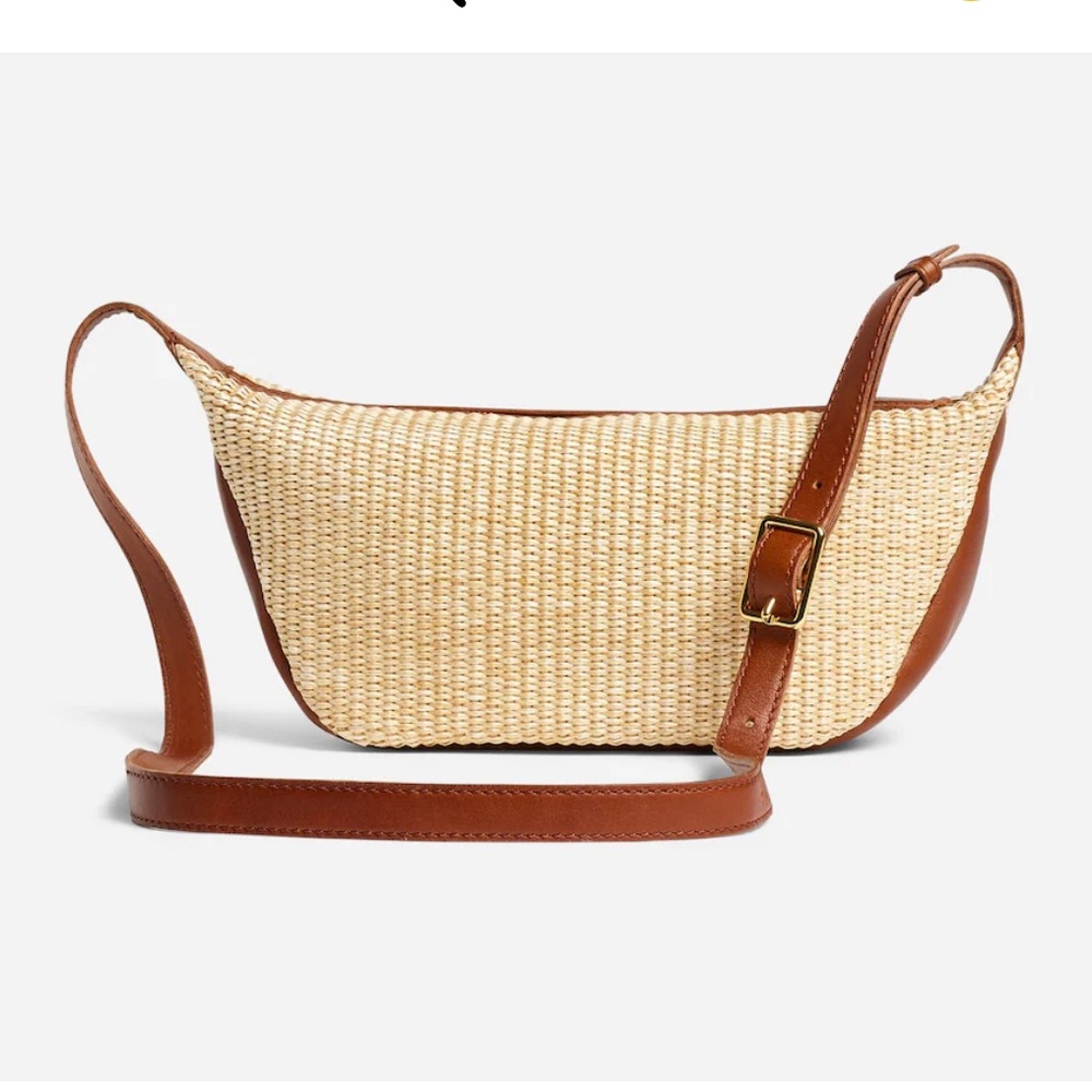 Madewell Straw Woven Crossbody with Brown Leather Trim